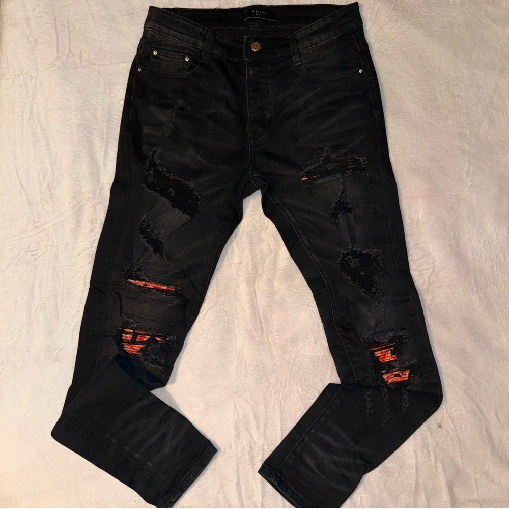 Men’s size 30 Amiri black jeans antique wash denim MX1 denim skinny suede print
